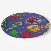 Retro Kerst  Kleurrijk Blauw Rood Groen Papieren Bordje (Gekanteld)