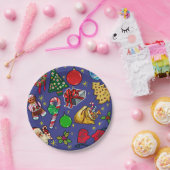 Retro Kerst  Kleurrijk Blauw Rood Groen Papieren Bordje (Feest)