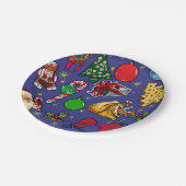 Retro Kerst  Kleurrijk Blauw Rood Groen Papieren Bordje (Gekanteld)