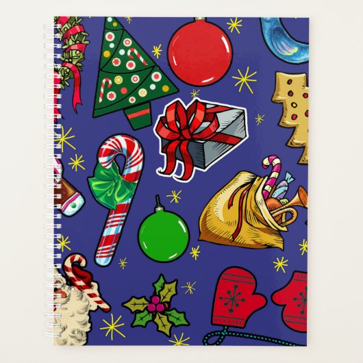 Retro Kerst  Kleurrijk Blauw Rood Groen Planner (Voorkant)