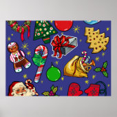 Retro Kerst Kleurrijk Blauw Rood Groen Poster (Voorkant)