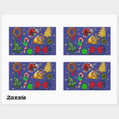 Retro Kerst Kleurrijk Blauw Rood Groen Rechthoekige Sticker (Vel)