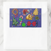 Retro Kerst Kleurrijk Blauw Rood Groen Rechthoekige Sticker (Tas)