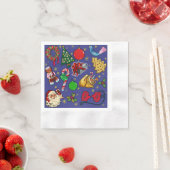 Retro Kerst  Kleurrijk Blauw Rood Groen Servet (Insitu)