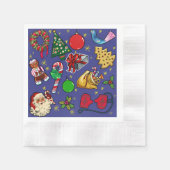 Retro Kerst  Kleurrijk Blauw Rood Groen Servet (Voorkant)