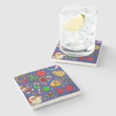 Retro Kerst  Kleurrijk Blauw Rood Groen Stenen Onderzetter (Zijkant)