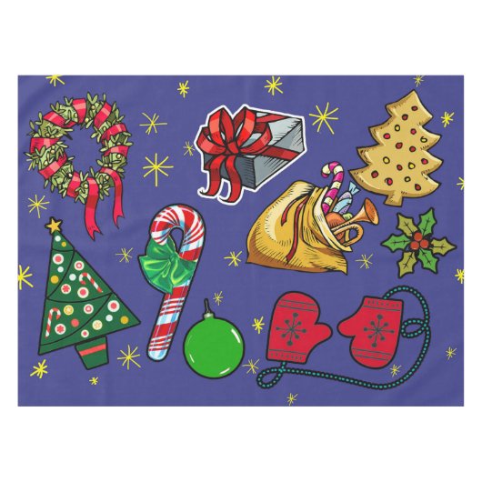 Retro Kerst Kleurrijk Blauw Rood Groen Tafelkleed (Voorkant (Horizontaal))