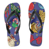 Retro Kerst  Kleurrijk Blauw Rood Groen Teenslippers (Voetbed)