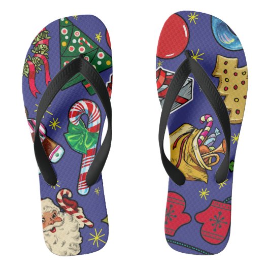 Retro Kerst  Kleurrijk Blauw Rood Groen Teenslippers (Voetbed)