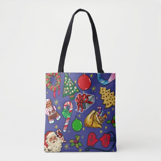 Retro Kerst Kleurrijk Blauw Rood Groen Tote Bag (Voorkant)