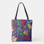 Retro Kerst Kleurrijk Blauw Rood Groen Tote Bag (Achterkant)