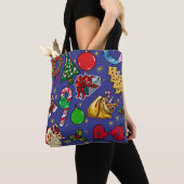Retro Kerst Kleurrijk Blauw Rood Groen Tote Bag (Dichtbij)