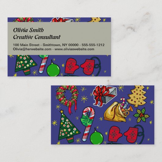 Retro Kerst  Kleurrijk Blauw Rood Groen Visitekaartje (Voorkant / Achterkant)