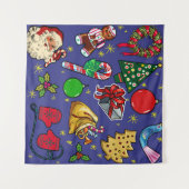 Retro Kerst Kleurrijk Blauw Rood Groen Wandkleed (Voorkant (horizontaal))