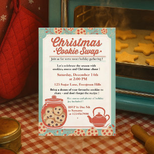 Retro Kerst Koekjes Wissel Teal & Rood Kaart