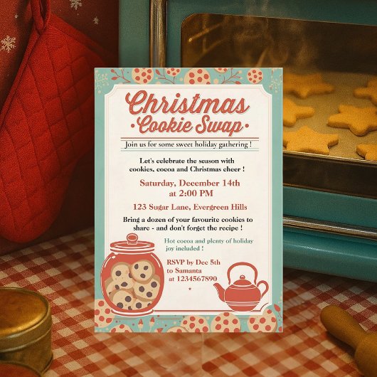 Retro Kerst Koekjes Wissel Teal & Rood Kaart