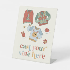 Retro Kerst Lelijke trui Wedstrijd Stemteken Reclamebord Met Voetstuk