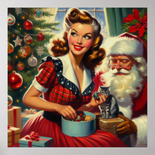 Retro Kerst Meisje Poster