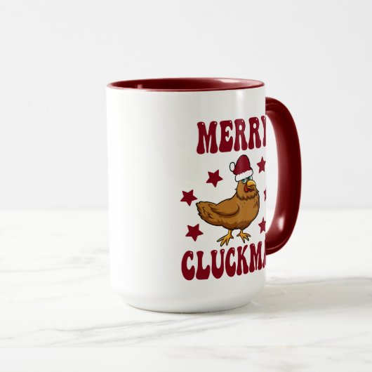 Retro kerst Merry Cluckmas Funny Chicken Mok (Voorkant rechts)