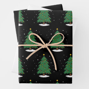 Retro Kerst Merry Kerstboom Lichtjes  Inpakpapier Vel