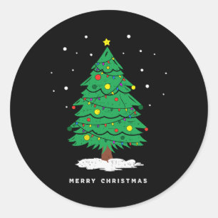 Retro Kerst Merry Kerstboom Lichtjes Ronde Sticker
