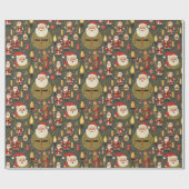 retro kerst met nostalgische elementen cadeaupapier (Vlak)