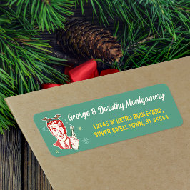 Retro Kerst Mideeuw Modern Man Rendier Pet Etiket