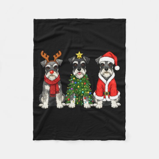 Retro Kerst Miniature Schnauzer Kerstman Rendier Fleece Deken (Voorkant)