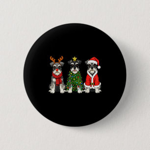 Retro Kerst Miniature Schnauzer Kerstman Rendier Ronde Button 5,7 Cm