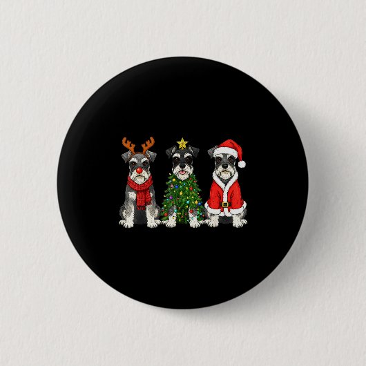 Retro Kerst Miniature Schnauzer Kerstman Rendier Ronde Button 5,7 Cm (Voorkant)