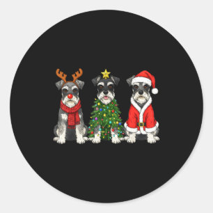 Retro Kerst Miniature Schnauzer Kerstman Rendier Ronde Sticker