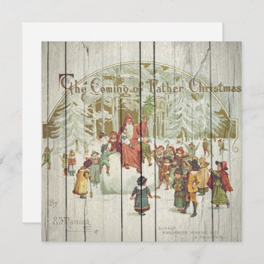 Retro kerst op hout feestdagenkaart (Voorkant / Achterkant)
