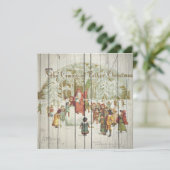 Retro  kerst op  hout feestdagenkaart (Staand voorkant)