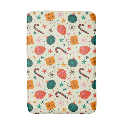 Retro Kerst Ornament en Cadeaupatroon Badmat (Voorkant Verticaal)