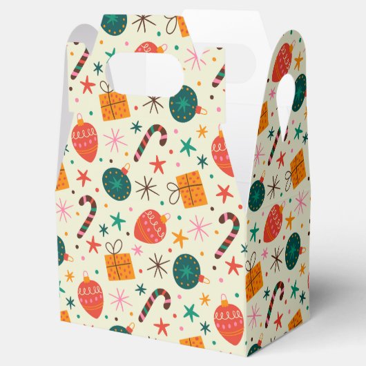 Retro Kerst Ornament en Cadeaupatroon Bedankdoosjes (Geopend)