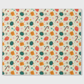 Retro Kerst Ornament en Cadeaupatroon Cadeaupapier (Vlak)