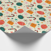 Retro Kerst Ornament en Cadeaupatroon Cadeaupapier (Hoek)
