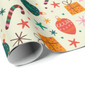 Retro Kerst Ornament en Cadeaupatroon Cadeaupapier (Rol Hoek)