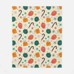 Retro Kerst Ornament en Cadeaupatroon Fleece Deken