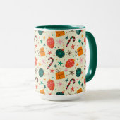 Retro Kerst Ornament en Cadeaupatroon Mok (Voorkant rechts)