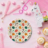 Retro Kerst Ornament en Cadeaupatroon Papieren Bordje (Feest)