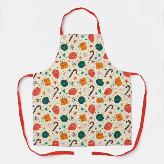 Retro Kerst Ornament en Cadeaupatroon Schort (Voorkant)