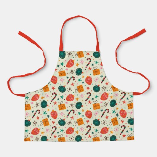 Retro Kerst Ornament en Cadeaupatroon Schort (Voorkant)