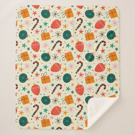 Retro Kerst Ornament en Cadeaupatroon Sherpa Deken (Voorkant)