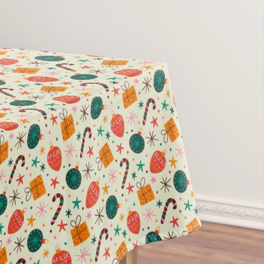 Retro Kerst Ornament en Cadeaupatroon Tafelkleed (Voorbeeld)