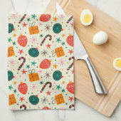 Retro Kerst Ornament en Cadeaupatroon Theedoek (Quarter Fold)