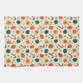 Retro Kerst Ornament en Cadeaupatroon Theedoek (Horizontaal)