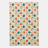 Retro Kerst Ornament en Cadeaupatroon Theedoek (Verticaal)