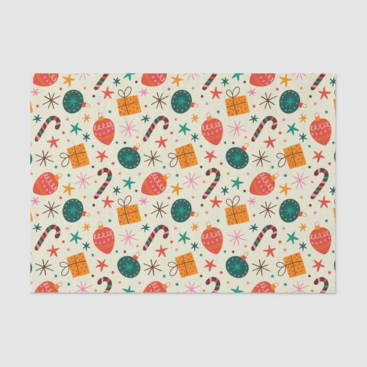 Retro Kerst Ornament en Cadeaupatroon Tissuepapier (Voorkant)