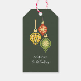 Retro Kerst Ornament Kleurrijke Vakantie Cadeaulabel